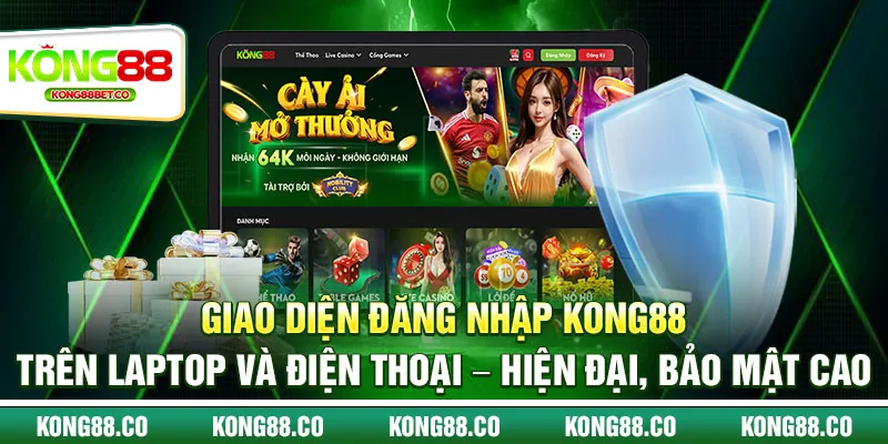 2 giao dien dang nhap kong88 tren laptop va dien thoai hien dai bao mat cao